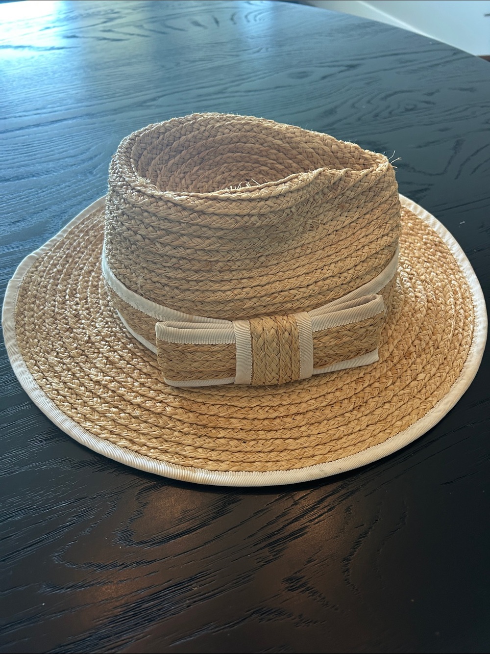 kate spade Natural Straw Hat with Ivory Bow Trim